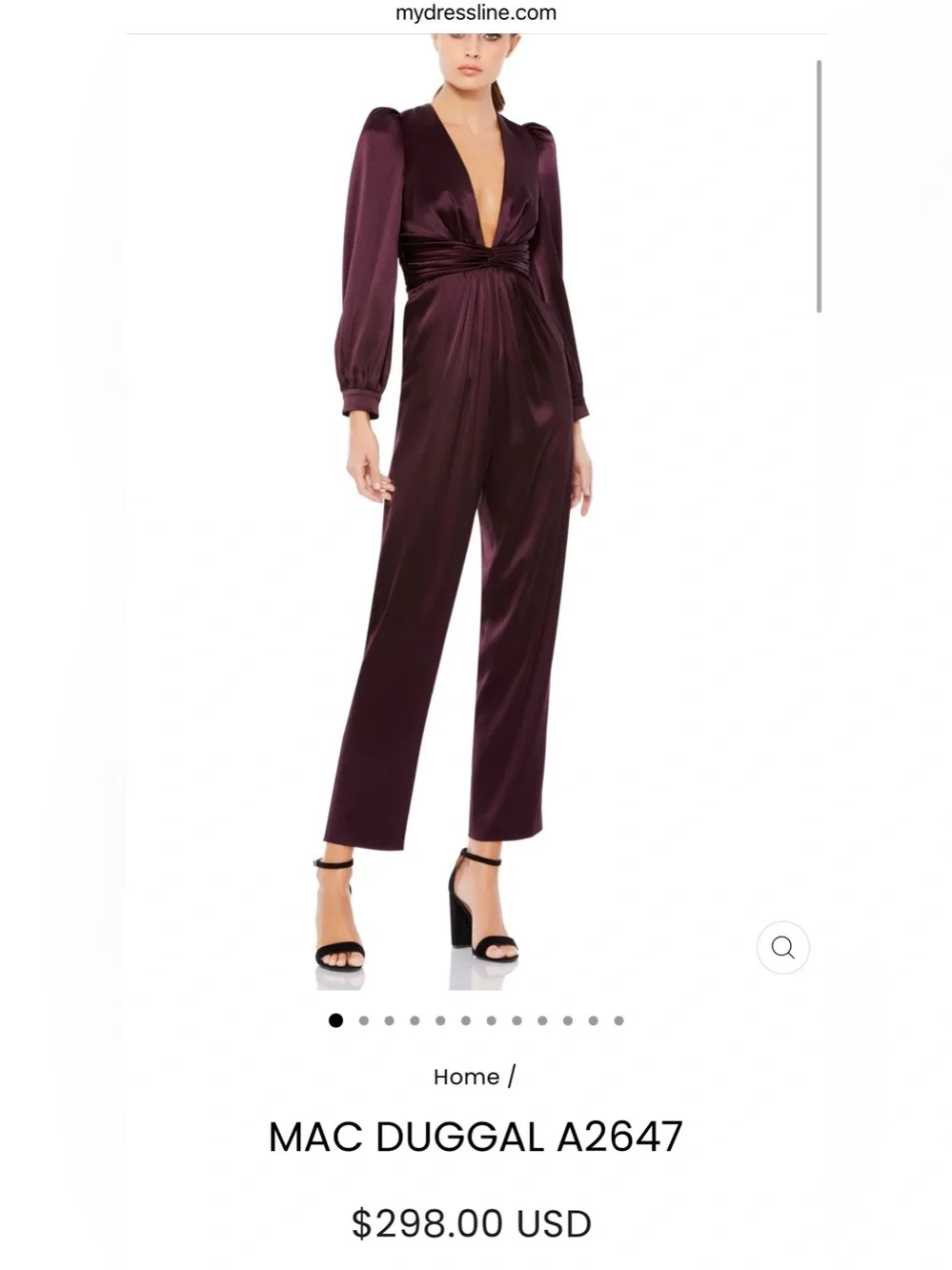 NWOT Mac Duggal Plunging Satin Jumpsuit in Plum